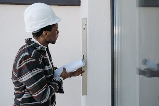 construction worker reviewing blueprints