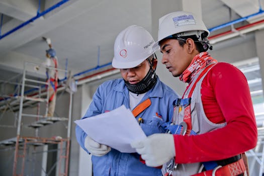 construction workers reviewing compliance documents