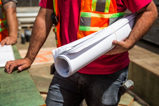 construction workers analyzing plans