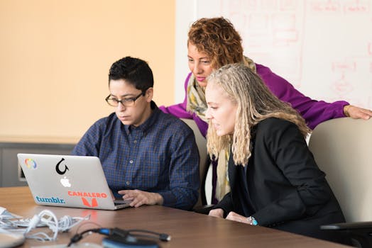 team collaborating on project management software