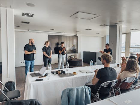 a small construction business team at a networking event