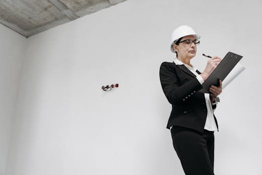 Building inspector reviewing construction plans