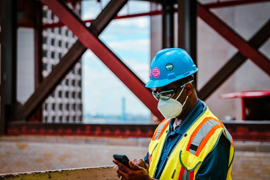 construction workers using technology on-site